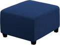 H.VERSAILTEX Square Ottoman Covers Ottoman Slipcovers Folding Storage Stool Furniture Protector Form Fit with Elastic Bottom, Stretch High Spandex Small Checks Jacquard Fabric(Medium,Navy)