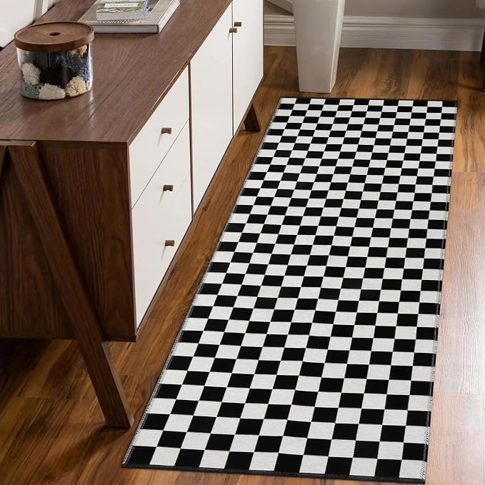 Seavish Checkered Runner Rug, 2x6 Ft Black and White Hallway Runner Rug | Washable Indoor Outdoor Entryway Runner Rug Reversible Checkerboard Area Rugs for Bedroom Bathroom Laundry Room Kitchen