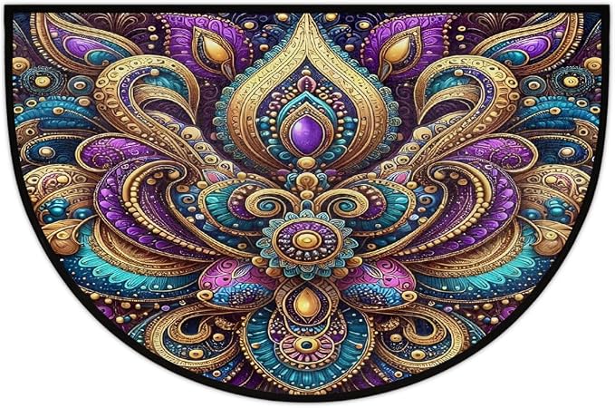 Lotu Half Round Door Mat Semi Moon Rug Fireplace Carpet Area Rugs | Colorful Bohemian Non Slip Absorbent Half Circle Mat Carpet for Indoor Outdoor Patio Kitchen Bathroom Entryway Home Decor
