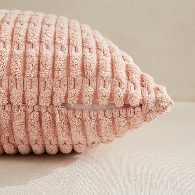 Fancy Homi 4 Packs Boho Pink Decorative Throw Pillow Covers 24x24 Inch for Living Room Couch Bed Sofa, Rustic Modern Farmhouse Home Decor, Soft Plush Corduroy Cute Square Cushion Case 60x60 cm