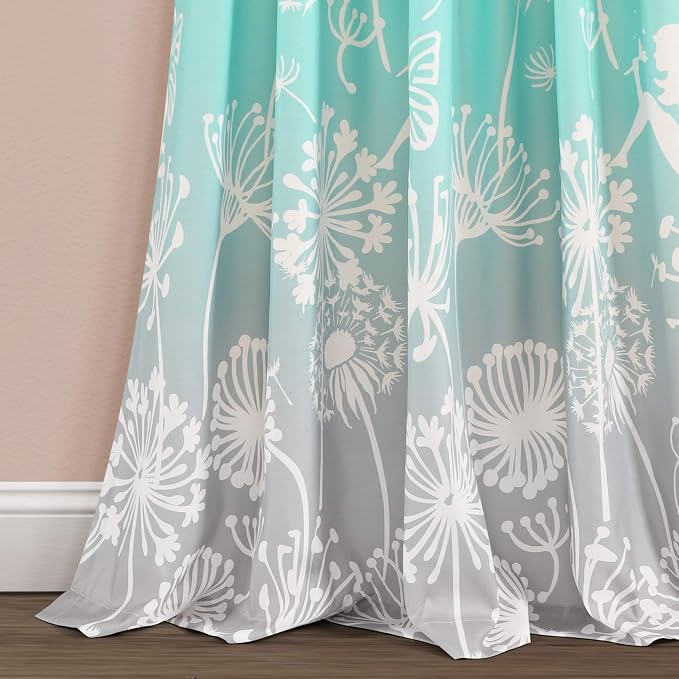 Lush Decor Dandelion Fairy Ombre Window Curtain Panel, Pair, 52"W x 84"L, Pastel Rainbow - Whimsical Floral Fantasy Curtains for Kids Room