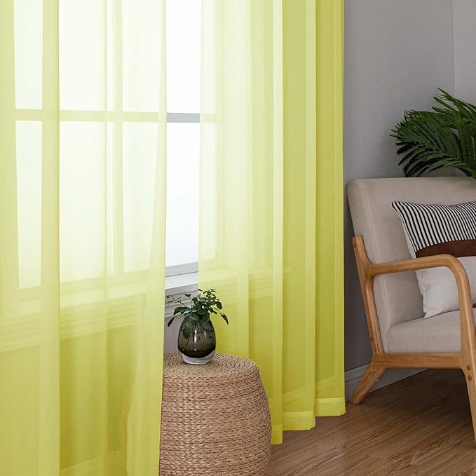 Lecloud Lemon Sheer Curtains 90 Inches Long 2 Panels, Solid Voile Privacy Airy - Image 2