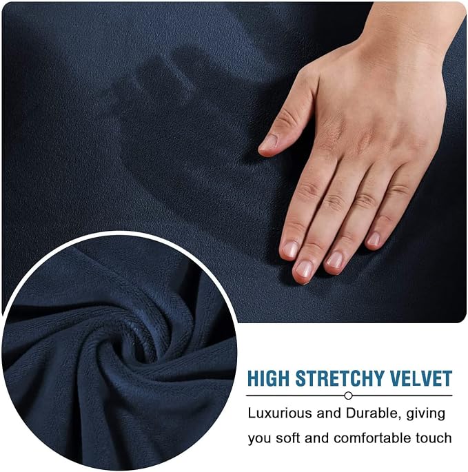 H.VERSAILTEX Real Velvet Plush 3 Piece Stretch Sofa Covers Couch Covers for 2 Cushion Couch Sofa Slipcovers Width Up to 90 Inch Feature Thick Soft Stay in Place (Large Sofa, Navy)