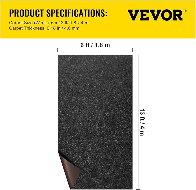 Happybuy 6 ft x 13 ft Black Marine Carpet for Boats Waterproof - 0.18" Thick Indoor Outdoor Rug Carpet Roll for Home Patio Porch Deck