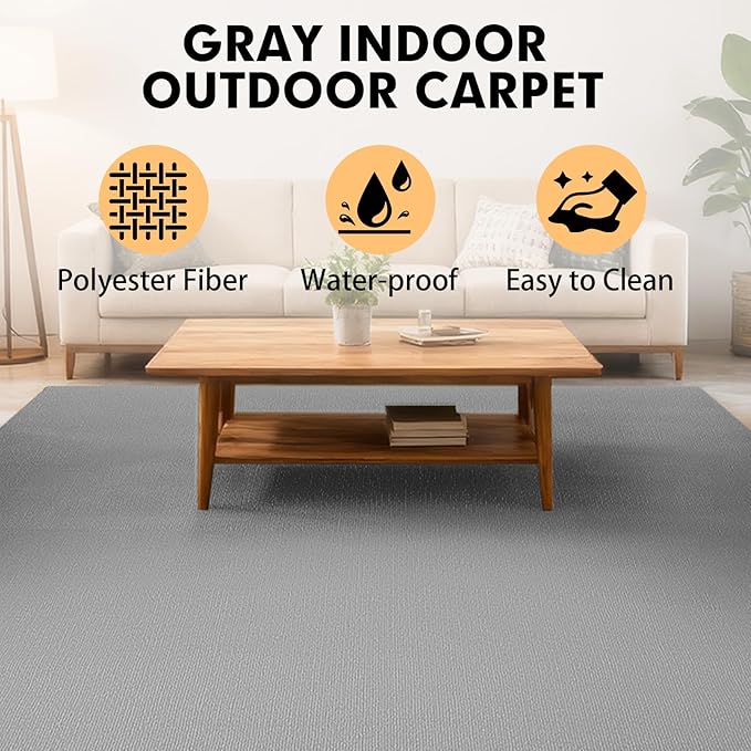 Grefinity Marine Carpet,6 FT x 23 FT Gray Indoor Outdoor Carpet 0.2" Thick Boat Rug with Water-Proof TPE Backing for Home, Patio, Porch, Deck