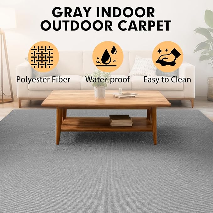 Grefinity Marine Carpet,6 FT x 18 FT Gray Indoor Outdoor Carpet 0.2" Thick Boat Rug with Water-Proof TPE Backing for Home, Patio, Porch, Deck
