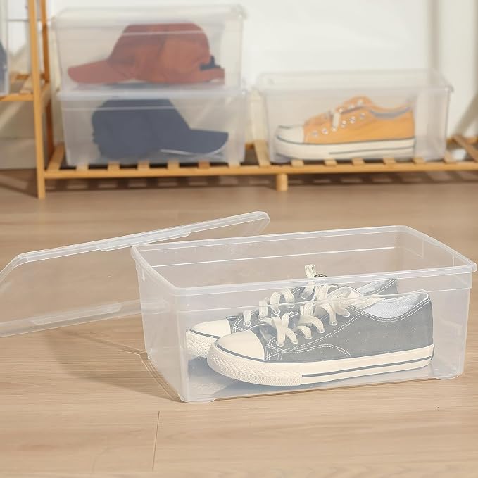 novelinks 12 Pack 6 Quart Clear Plastic Shoe Storage Bins with Lids(Clear) | Shoe Boxes Clear Plastic Stackable, Clear Shoe Storage Boxes, Shoe Containers, Shoe Bins, Craft Organizers and Storage