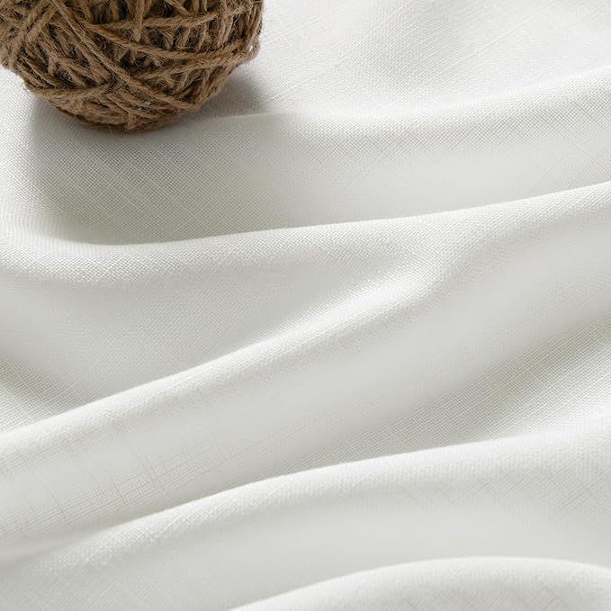 Nanspring Ivory Linen Back Tab Curtains 94 Inch Length for Living Room 2 Panel Set Neutral Modern Farmhouse Window Curtain Privacy Semi Sheer Linen Drapes Rustic Pinch Pleated Look Curtain
