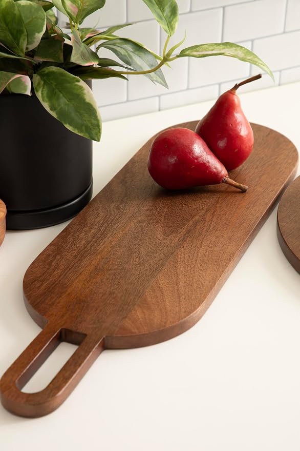 Kate and Laurel Staven Transitional Two-Piece Serving Boards Set; 7 x 22 and 14 x 18; Walnut Brown; Modern Food-Safe Charcuterie Boards from Solid Mango Wood for Use as Kitchen Countertop Decor