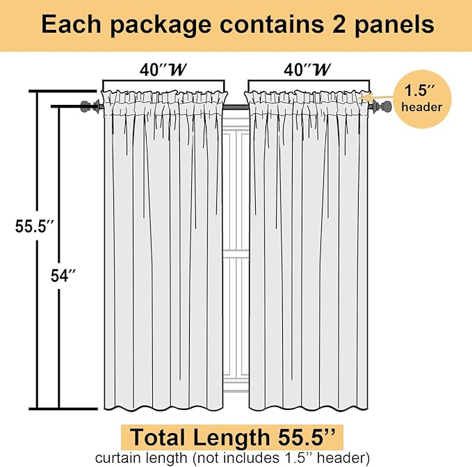 Lecloud Yellow Sheer Curtains 54 Inch Length 2 Panels, Light Filtering Voile - Image 3