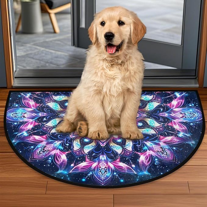 Ethnic Mandala Half Round Rug Half Moon Door Mat Half Circle Rugs | Boho Galaxy Washable Non-Slip Semi Circle Rug Welcome Half Round Door Mat Indoor Entrance Kitchen Bedroom Living Room Decor