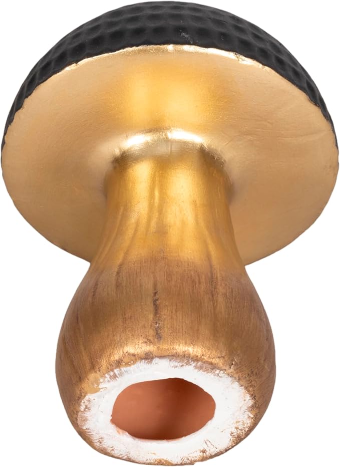 Ceramic Figurine Statue – Sculptural Room Decor Accent, for Shelf, Desk, or Console Placement, Black and Gold Mushroom–Inspired Modern Home Decor Art Design – 7", Black & Gold Finish