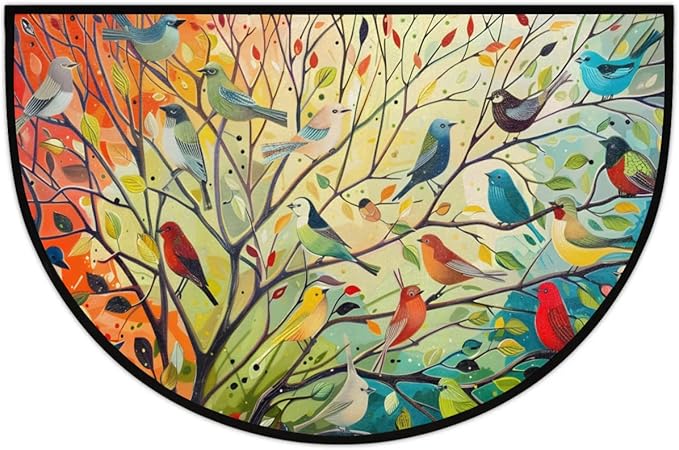 Whimsical Painting of Birds Half Round Door Mat Non-Slip Soft Doormats for Home Indoor Outdoor Entrance Bath Carpet Area Rugs for Home Dining Living Room Bedroom 36" X 24"