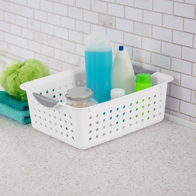 Sterilite 12-Pack Medium Ultra Basket, Open Top Plastic Storage Organizer, White - Classic Baskets for Organizing Countertops, Pantry Shelves, Kitchen Cabinets, Laundry Rooms or Home Offices | Classic Storage Organizer Baskets for Countertops, Pantry S...
