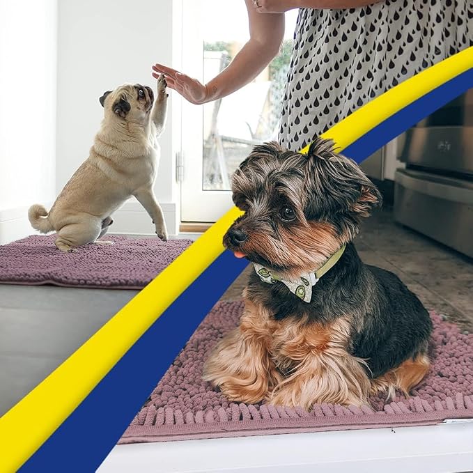 Muddy Mat® | Super Water Absorbent Door Mat Indoor, Microfiber Quick Dry Chenille Entryway Rug, Slip Resistant Front Door Mat, Indoor Mats for Entryway, Machine Washable Pet Rug, Plum 36" x 120"