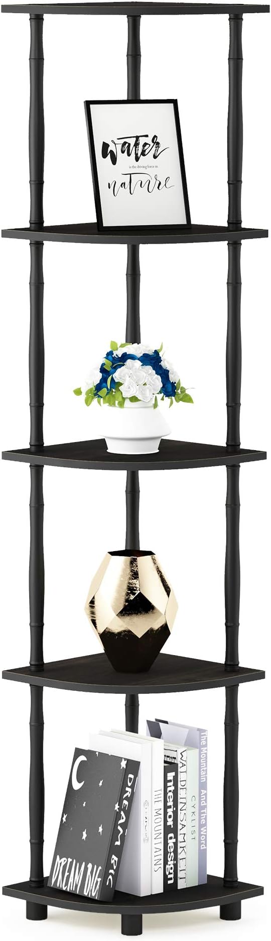Furinno Turn-N-Tube 5 Tier Corner Display Rack Multipurpose Shelving Unit with Classic Tubes, Espresso/Black (18035EX/BK)