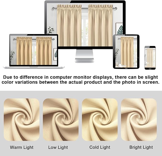 DWCN Beige Blackout Curtains for Bedroom – Rod Pocket Thermal Insulated Energy Saving Drapes for Living Room and Bedroom, W 38 x L 54 Inch, 2 Panels