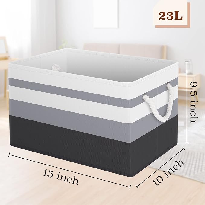 Fab totes Storage Bins 6-Pack, Foldable Storage Baskets for Organizing Toys, Books, Shelves, Closet, Large Storage Box with Rope Handles, Sturdy Organizer Bins,Gradient Grey