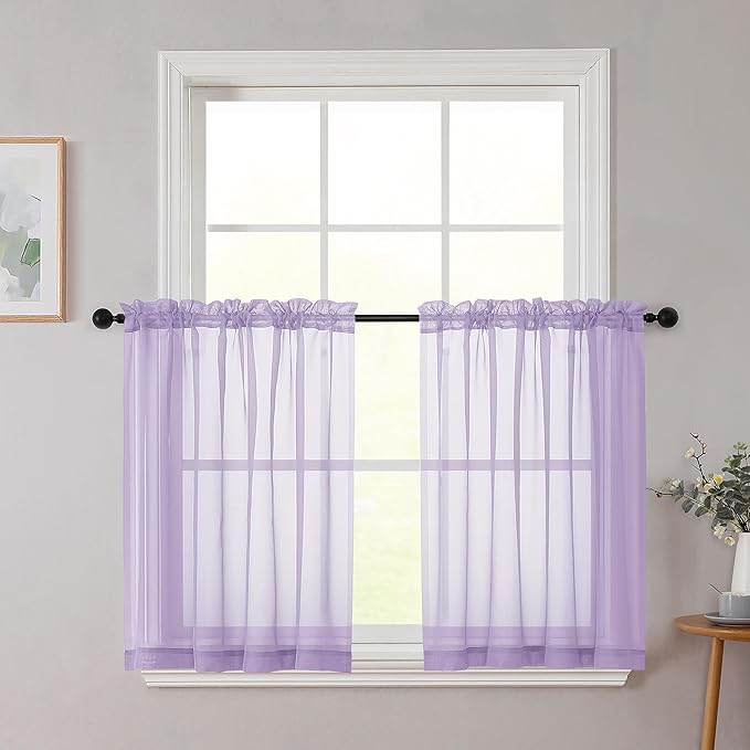 Lavender Kitchen Curtains 30 Inch Length Tier 2 PCS, Solid Soft Airy Half by WelvetBLK