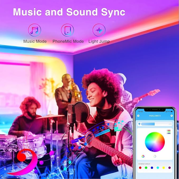 TJOY LED Lights for Bedroom 25ft, RGB Color Changing, Remote&APP Control | Music Sync Rope Lights via Bluetooth for Room Decor, Strong Adhesive, DIY