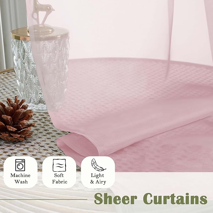Lecloud Blush Pink Sheer Curtains 84 Inches Long 2 Pcs, Rod Pockets Breathable - Image 8