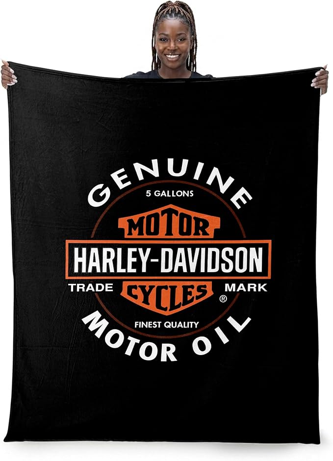 Northwest Harley-Davidson Oil Can Silk Touch Throw Blanket, 46 x 60 in | 100% Polyester, Velvety Feel, Lightweight Warmth, Couch Bed Chair Lounging, Giftable Indoor Comfort