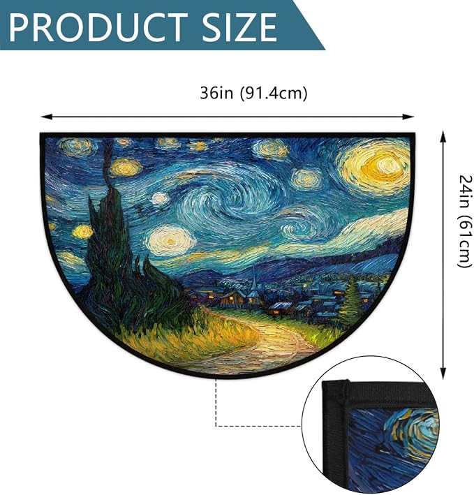 Stars Moon Half Round Door Mat Semi Moon Rug Fireplace Carpet Area Rugs | Stars Moon Dreamy Non Slip Absorbent Half Circle Mat Carpet for Indoor Outdoor Patio Kitchen Bathroom Entryway Home Decor