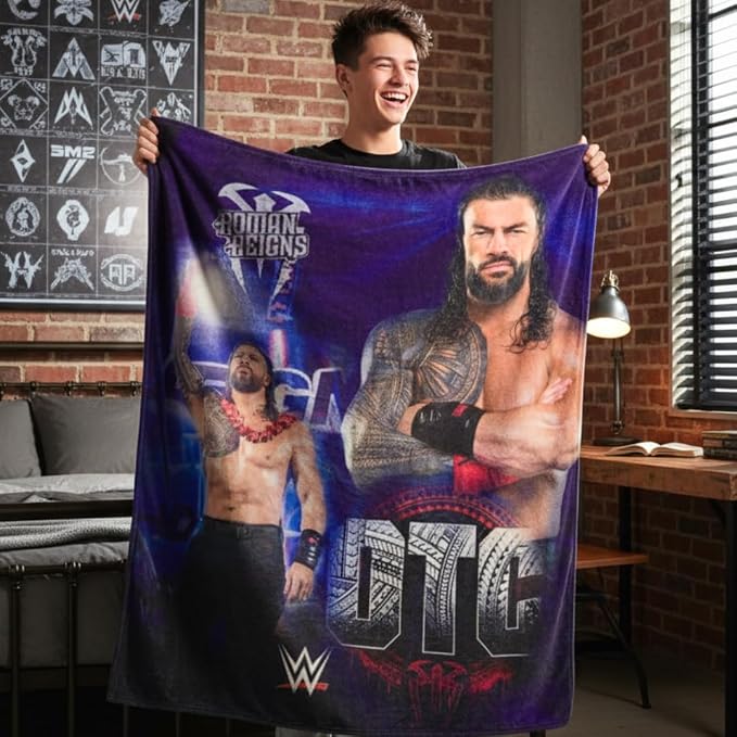WWE Roman Reigns Main Event Champions Bedding Super Soft Throw Blanket, 46 in x 60 in, (Official Licensed Product) by Franco Collectibles
