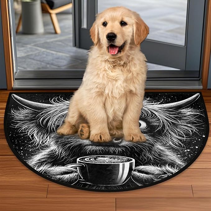 Cow Half Round Door Mat Semi Circle Rug Half Moon Doormat | Soft Washable Black Animal Welcome Entrance Mat for Outdoor Indoor Floor Bedroom Bathroom Home Kitchen Festival Decor
