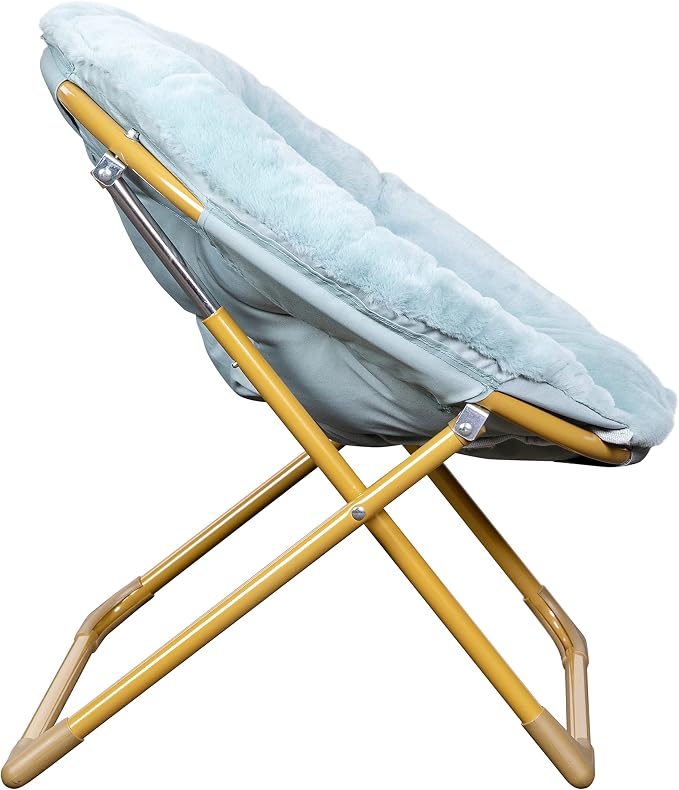Flash Furniture Kids 23 Inch Folding Saucer Chair, Dusty Aqua | Soft Gold Frame, Portable