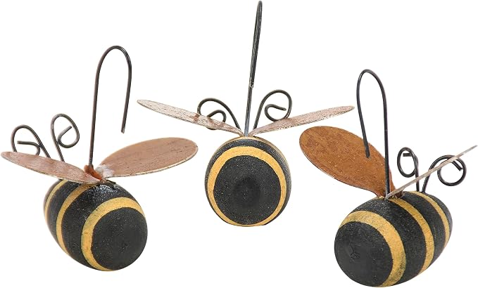 Primitives by Kathy Mini Bee Ornament Set of 12, 1.50-inch, Rustic Wooden Bumblebees with Whimsical Wire Antennae | Outdoor Garden or Home Decor Accent