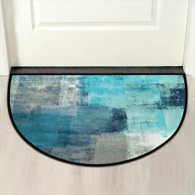 Turquoise Half Round Doormat Semi Circle Rug Half Moon Rug Entryway Mat | Turquoise Teal Washable Non Slip Outdoor Floor Rug Kitchen Mat for Indoor Outdoor Bathroom Fireplace Bath