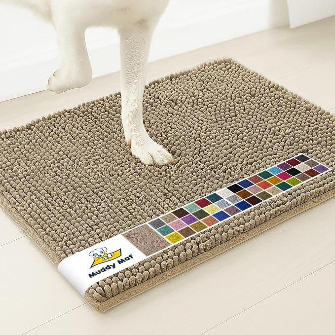 Muddy Mat® | Super Water Absorbent Door Mat Indoor, Microfiber Quick Dry Chenille Entryway Rug, Slip Resistant Front Door Mat, Indoor Mats for Entryway, Machine Washable Pet Rug, Taupe 24" x 72"