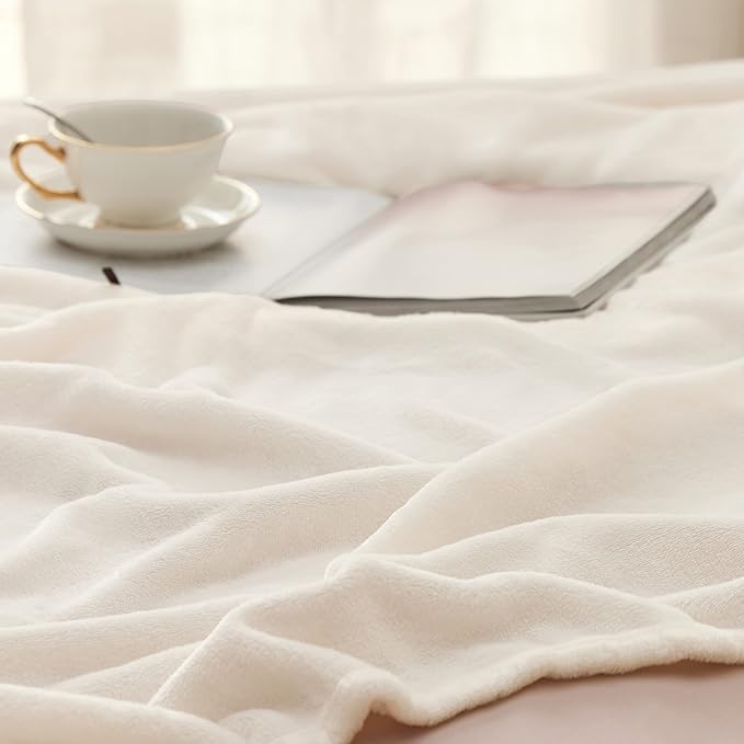 Bedsure GentleSoft Fleece Blanket Twin Size Cream - 300GSM Lightweight Plush Fuzzy Cozy Soft Warm Blanket for Bed, Sofa, Couch, Travel, Camping, 60x80 inches