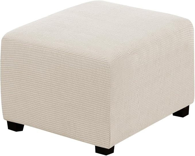 H.VERSAILTEX Ottoman Cover Slipcover Rectangle Fit Length 35"-45" Footrest Sofa Slipcovers Stool Cover Footstool Protector Covers Feature Stretch Thick Soft Jacquard Fabric Washable - Natural