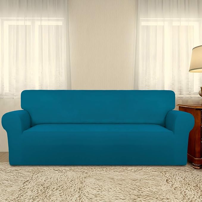PureFit Stretch Couch Covers for Sofa Large Sofa Slipcovers Peacock Blue | 1-Piece Sofa Cover Washable Soft Couch Protector, Couch Slipcover with Non Skid Foam and Elastic Bottom for Kids, Dogs