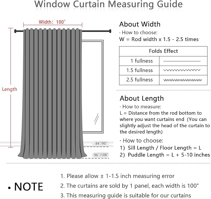 MYSKY HOME Living Room Curtains 90 Inches Long Farmhouse Light Filtering Privacy Curtain Drapes for Patio Door, Linen Look Texture Fabric Bohemian Draperies Soft Touch, 100" Wide, Dusty Blue, 1 Pieces