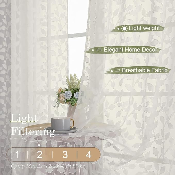 Chyhomenyc Ivory Sheer Curtains 84 Inch Length 2 Panels Set, Light Filtering - Image 2