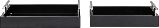 Kate and Laurel Lipton Modern Tray Set, Set of 2, Black and Silver, Glam Decorative Trays for Storage and Display
