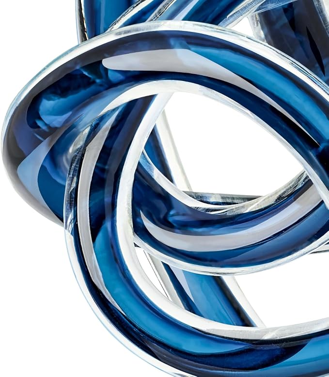 Torre & Tagus Orbit Hand Blown Glass Infinity Knot Sculpture - 3 Inch Glass Art Blue Knot Decor Ball for Home Decor, Small Centerpiece Table Decoration for Home Interior (Indigo Blue)