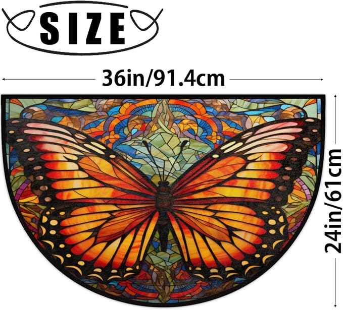 cfpolar Half Round Door Mat Semi Circle Non-Slip Bathroom Floor Rug, Beautiful Butterfly Outdoor Welcome Entrance Way Mat Indoor Absorbent Kitchen Mat for Bedroom,Patio,Garage,Home 36" x 24"