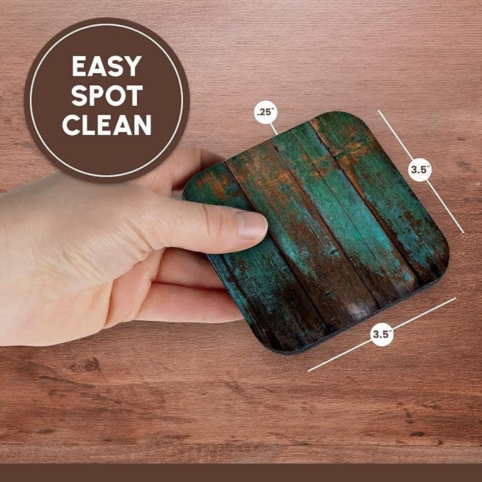 3D Rose CST_239940_2 Teal Distressed Country Wood Effect Soft Coasters