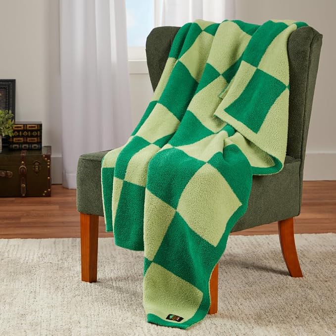 Wicked Elphaba Paul Tazewell Checkered Bedding Soft Cozy Feather Knit Intarsia Throw Blanket, 50 in x 60 in, (Officially Licensed Product) By Franco Collectibles