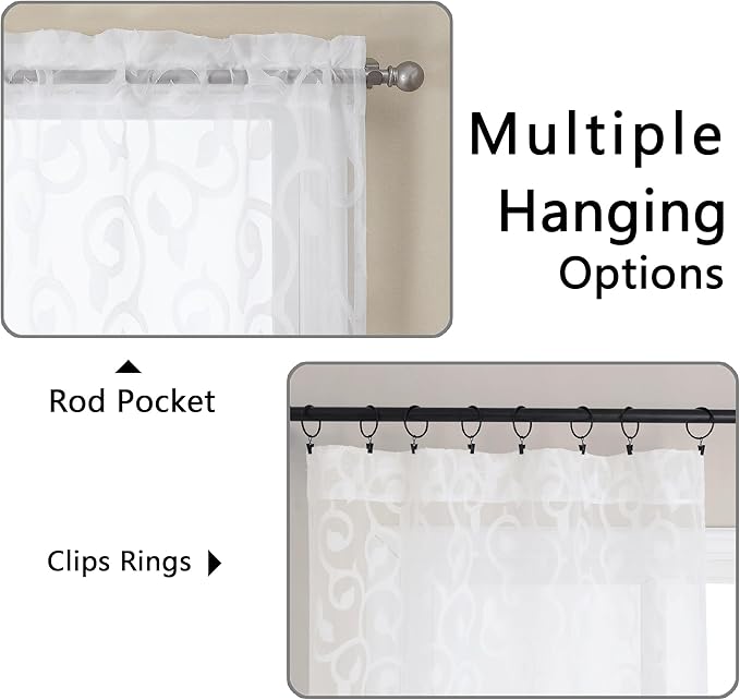 OWENIE Furman White Sheer Curtains 54 Inch Length 2 Panels Set - Image 5