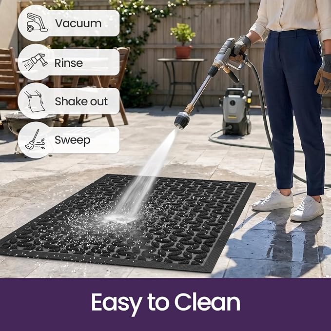 DEXI Front Door Mat Outside Entrance, 2x3 Heavy Duty Entry Doormat Dirt Trapper with Rubber Back, Non Slip Low Profile Floor Mats for Entryway Exterior Patio, Hexafoil Floral