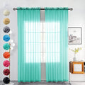 youleyar Solid Sheer Rod Pocket Curtain Voile Draperies 2 Panels White Beige Black Grey Coffee 52 Inch Width 90 Inch Long 1 Pair for Kitchen Bedroom Children Living Room Yard (Turquoise,52Wｘ90L)