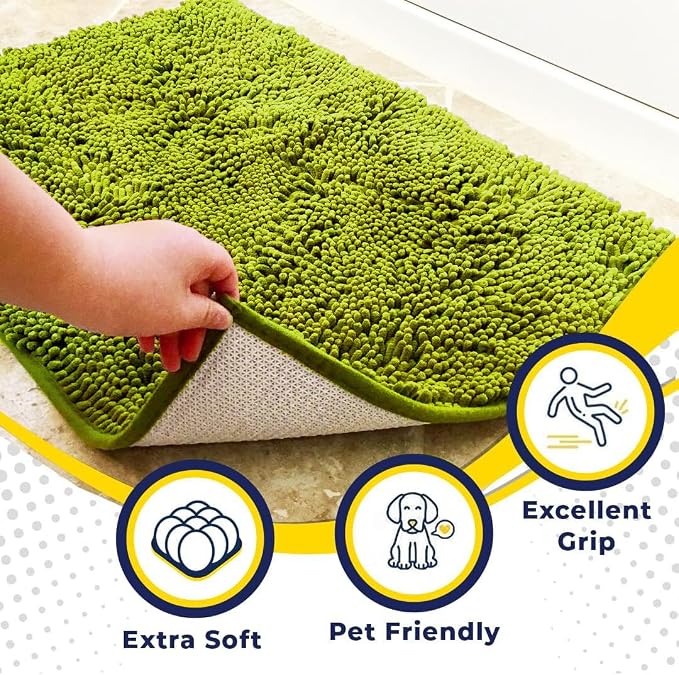 Muddy Mat® | Super Water Absorbent Door Mat Indoor, Microfiber Quick Dry Chenille Entryway Rug,Slip Resistant Front Door Mat,Indoor Mats for Entryway,Machine Washable Pet Rug, Spring Green 36" x 120"