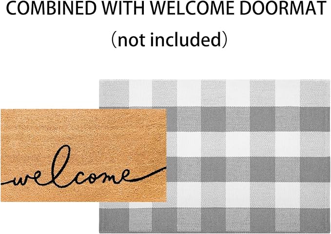 Door Mats Outdoor 24''X35'' Buffalo Plaid Front Porch Rug Cotton Woven Washable Outdoor Rug Small Area Rug for Welcome Door Mat Entryway Dining Room Bedroom Living Room