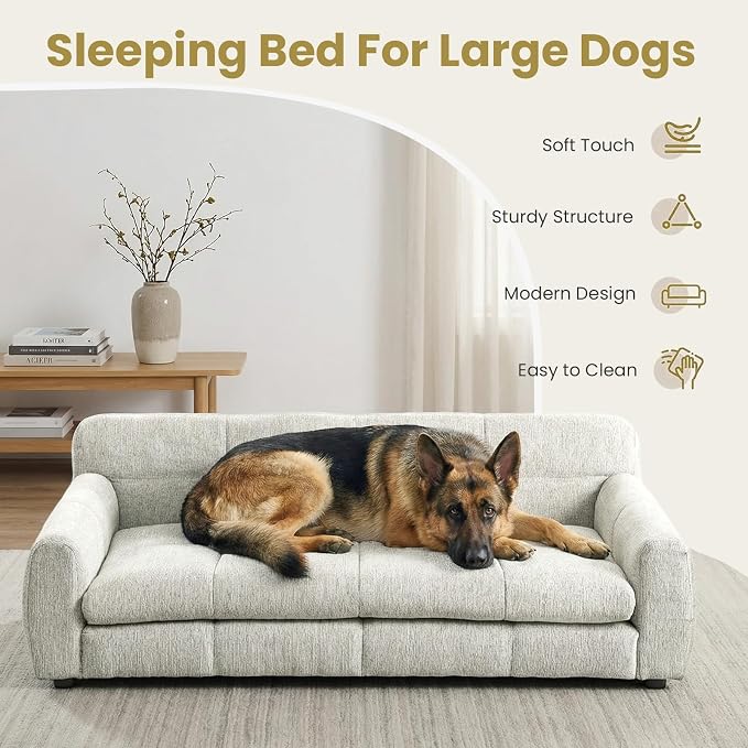 51" XL Dog Bed Couch, Elevated Large Dog Sofa with Backrest and Armrests, Soft Memory Foam Extra Large Pet Bed with Removable Cushion, Durable Linen Pet Couch Furniture, Beige