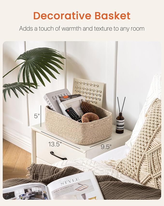 KALLAX Small Woven Storage Basket for Organizing, 13.5x9.5x5 inches, 3 Pack | Shelf baskets for closet organization, toy storage and home decor, Perfect as empty gift baskets for holidays, Mixed Brown